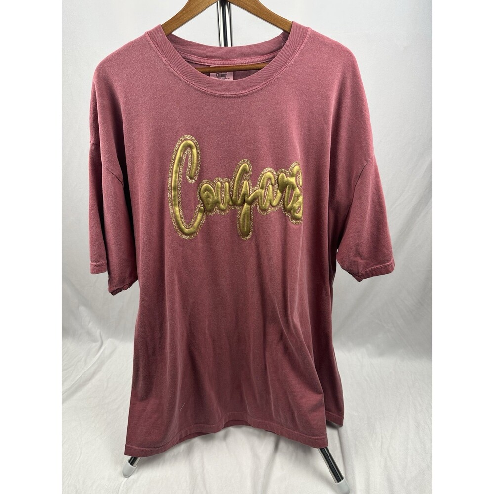 Comfort Colors Cougars T-Shirt 3XL Crimson Pink Gold Puff Print Heavyweight Tee